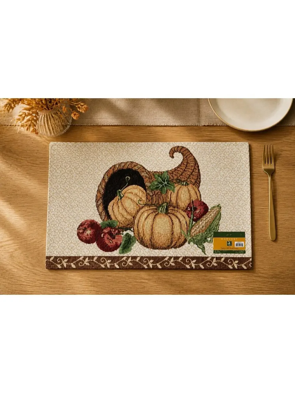 Harvest Season Harvest Pumpkin Tapestry Placemat Set of 6 Thanksgiving Fall NWOT
